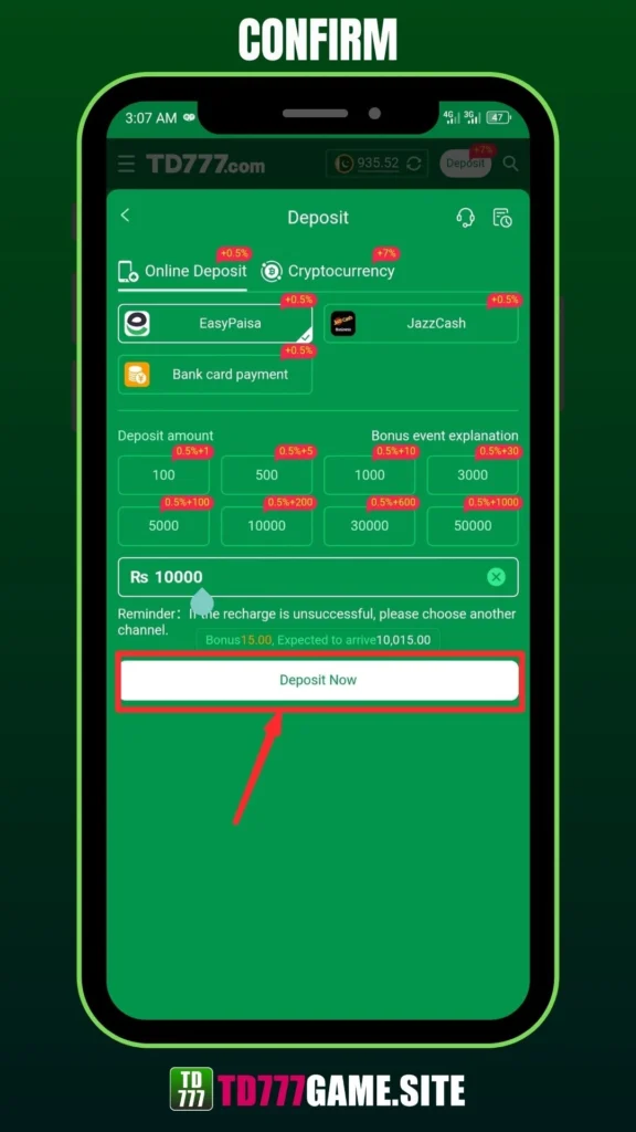 TD777 Game Deposit Process